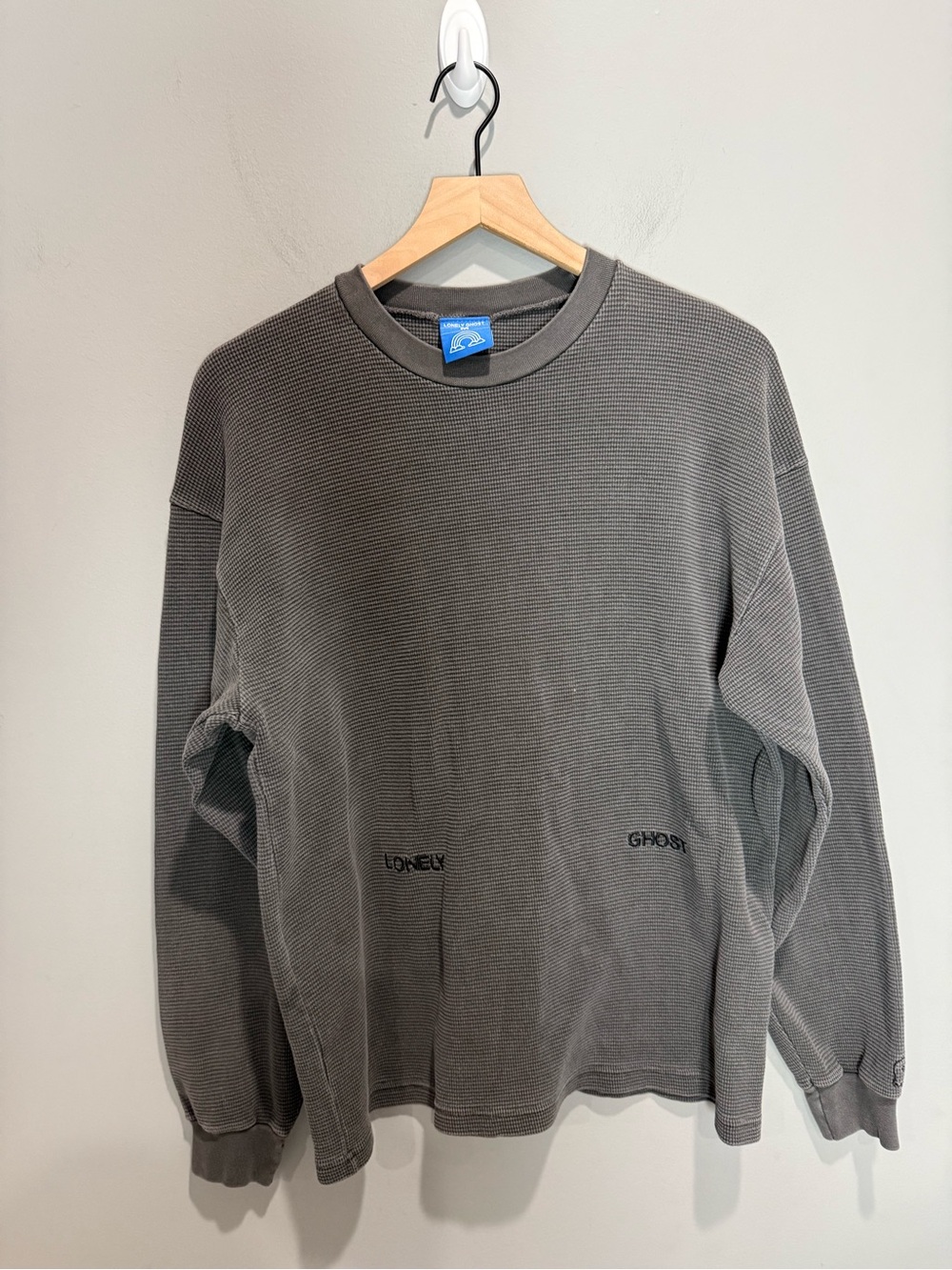 Lonely Ghost Gray Waffle Knit Long Sleeve Thermal Shirt Size M